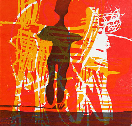 Gods at Play, edition of 20, woodcut print, 2012, 29 x 26cm.