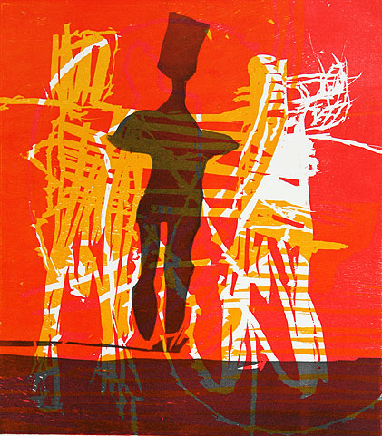 Gods at Play, edition of 20, woodcut print, 2012, 29 x 26cm.