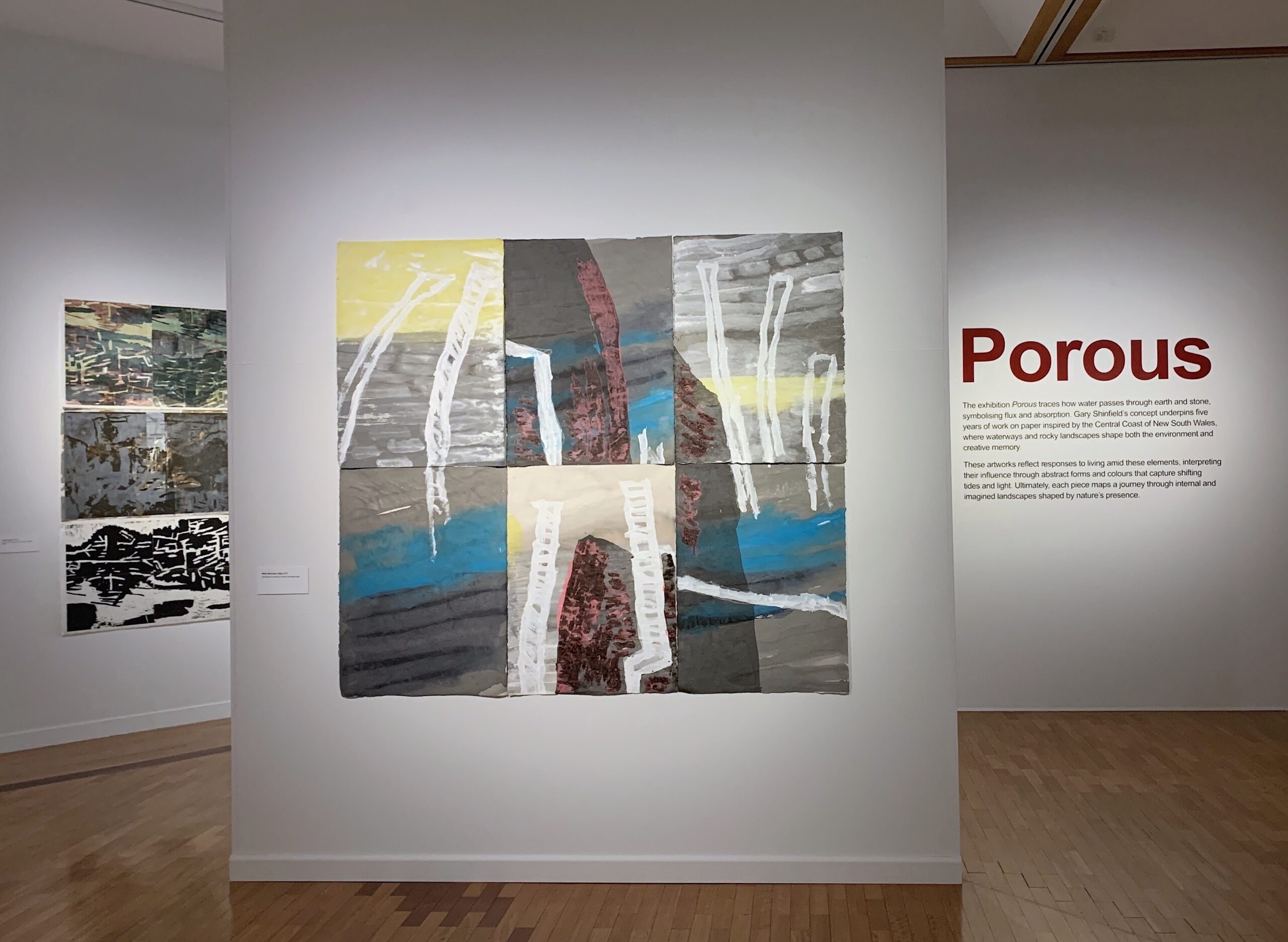 Image showing an installation view of the exhibition of Gary Shinfield print works exhibition 'Porous'